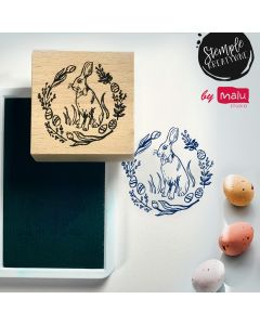 stempel kreatywny drewniany kwadratowy z odbiciem zająca Wielkanocnego
