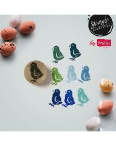 stempel kreatywny drewniany okrągły z pisklęciem