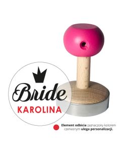 Stempel do ciastek i odbicie z napisem bride i imieniem do personalizacji 