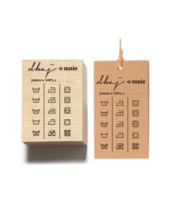 Stempel drewniany z instrukcją prania