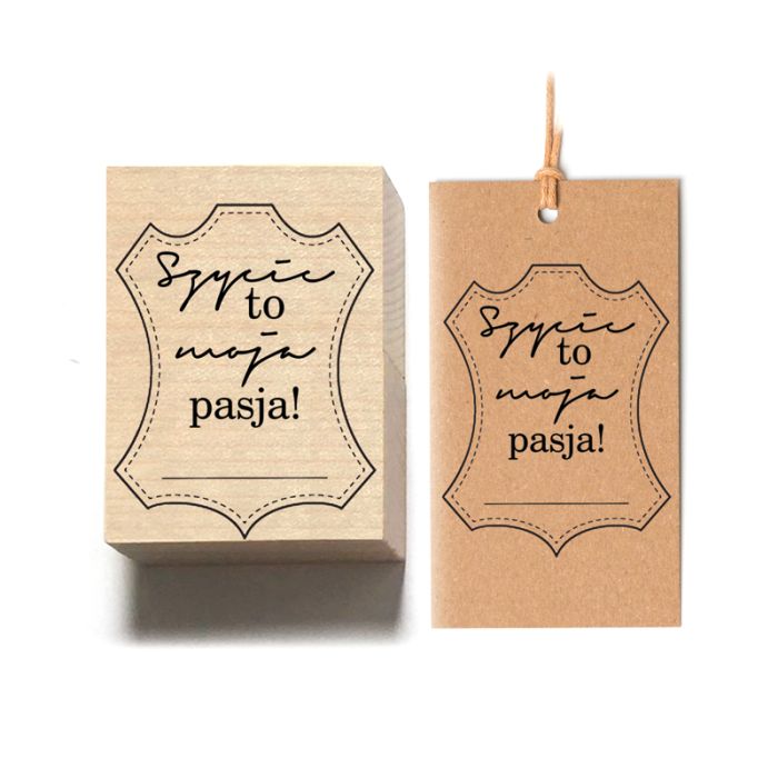 stempel drewniany z napisem 